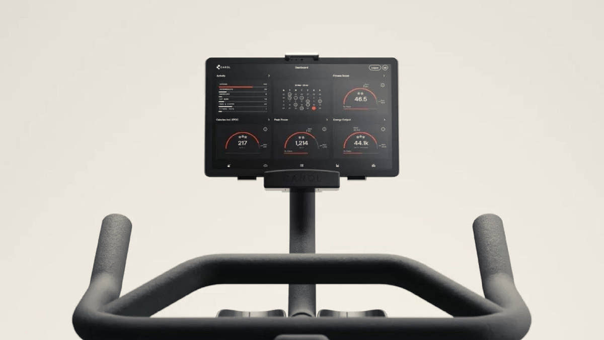 CAROL Bike handlebars and screen showing a ride summary